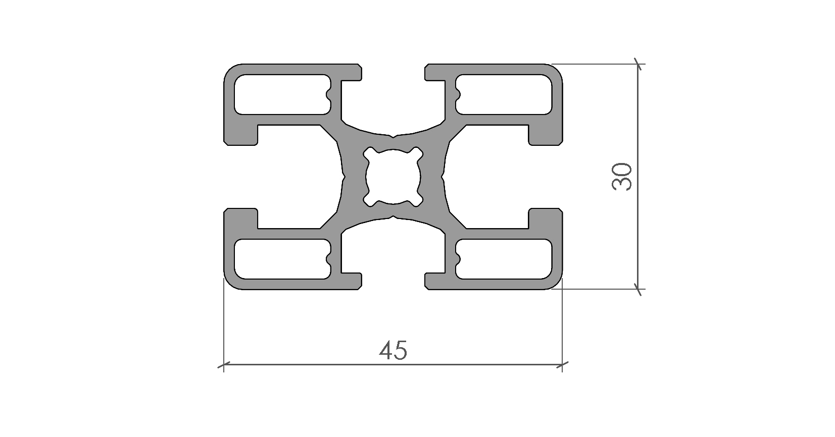 plan de coupe Profilé aluminium 45x30