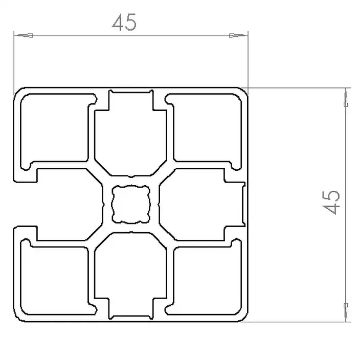 Profilé aluminium 45x45 - 3 faces fermées - plan