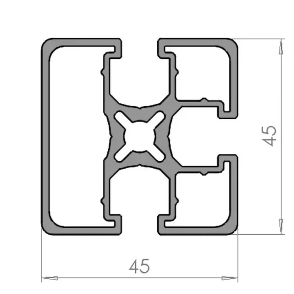 Profilé aluminium 45x45 - 1 face fermée - plan