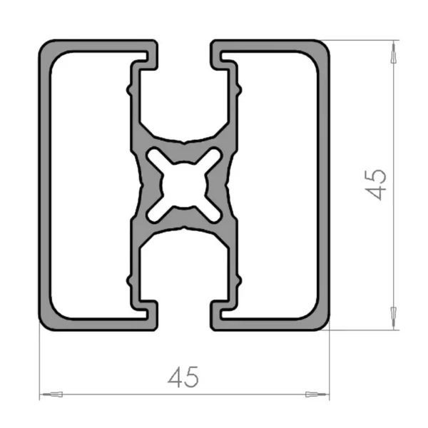 Profilé aluminium 45x45 - 2 face fermée parallèle - plan