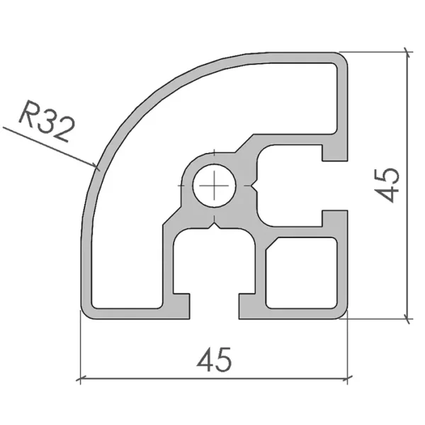 Profilé aluminium arrondi 45X90°R - plan