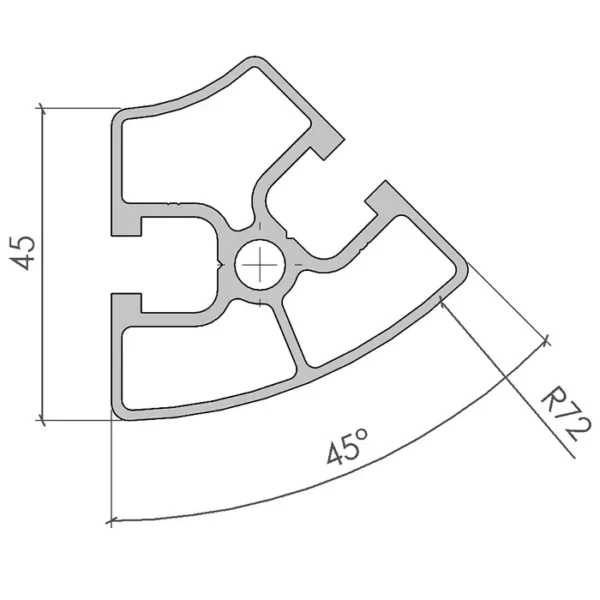 Profilé aluminium arrondi 45X45°R - plan