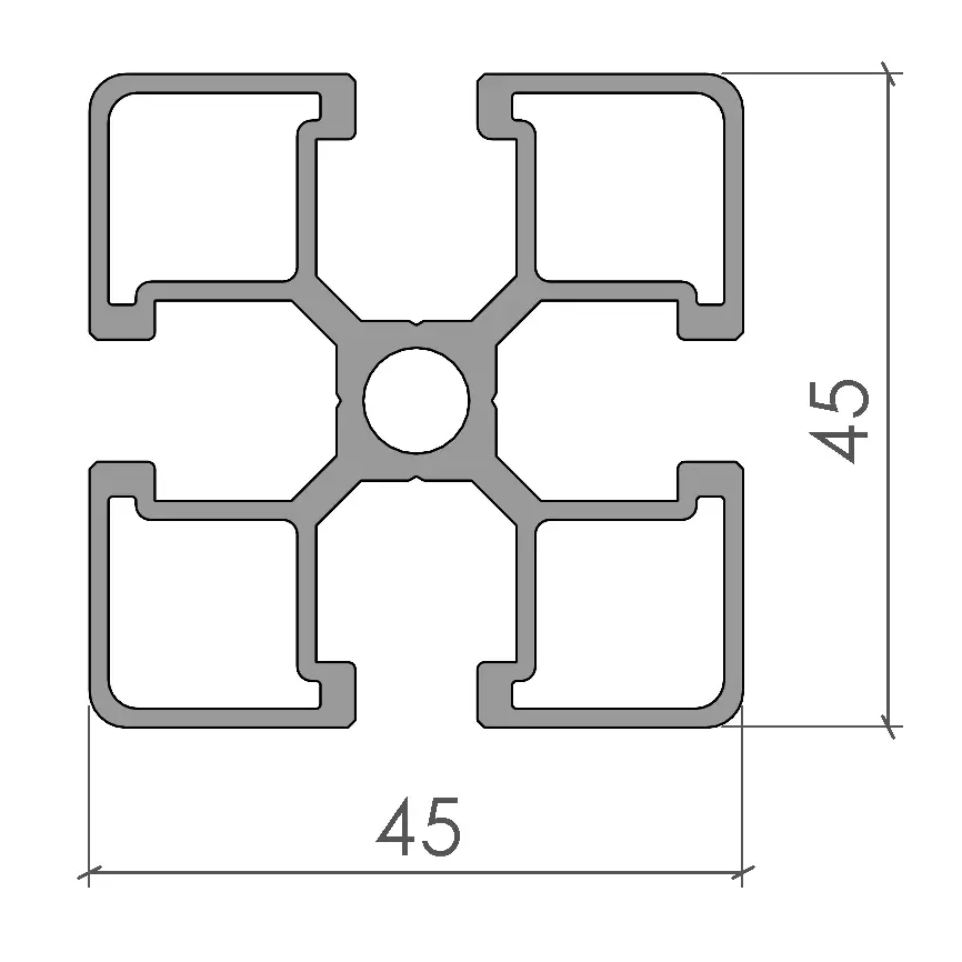 Profilé aluminium 45x45 éco + cotes