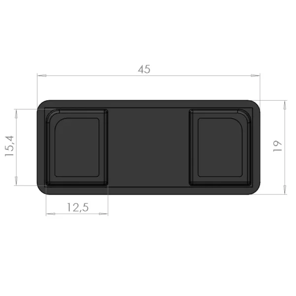 Embout de profilé aluminium 45x19 vue de face