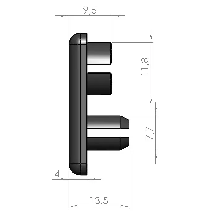 Embout de profilé aluminium 45x32 vue de coté