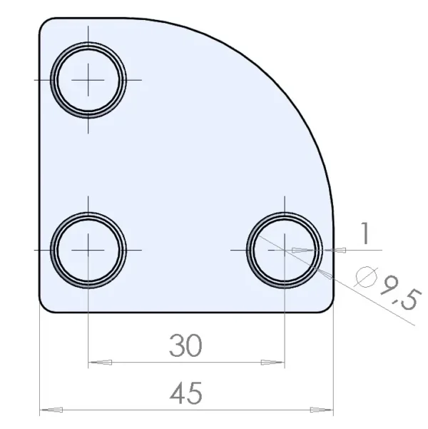 Embout de profilé aluminium 45x90°R - plan face