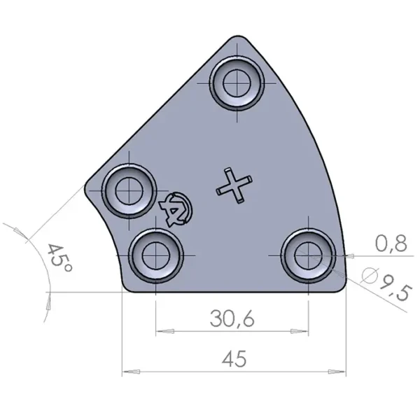 Embout profilé arrondi 45x45°R - plan de face