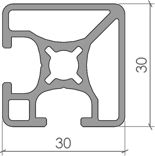 plan Profilé aluminium 30x30 deux faces fermées