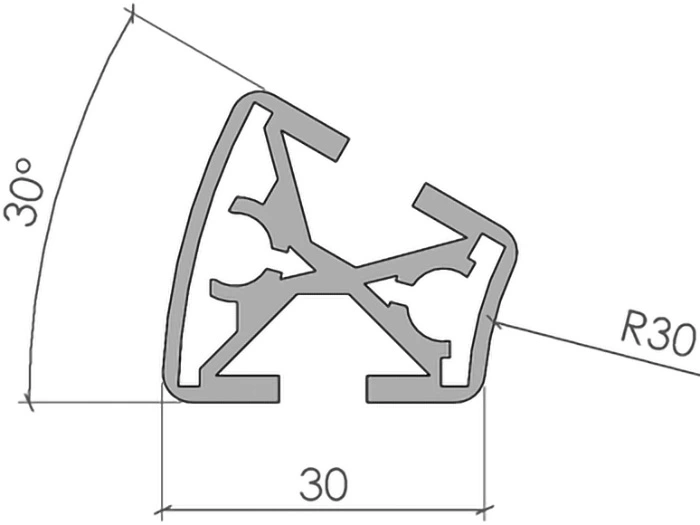 plan Profilé aluminium R30/60 30°