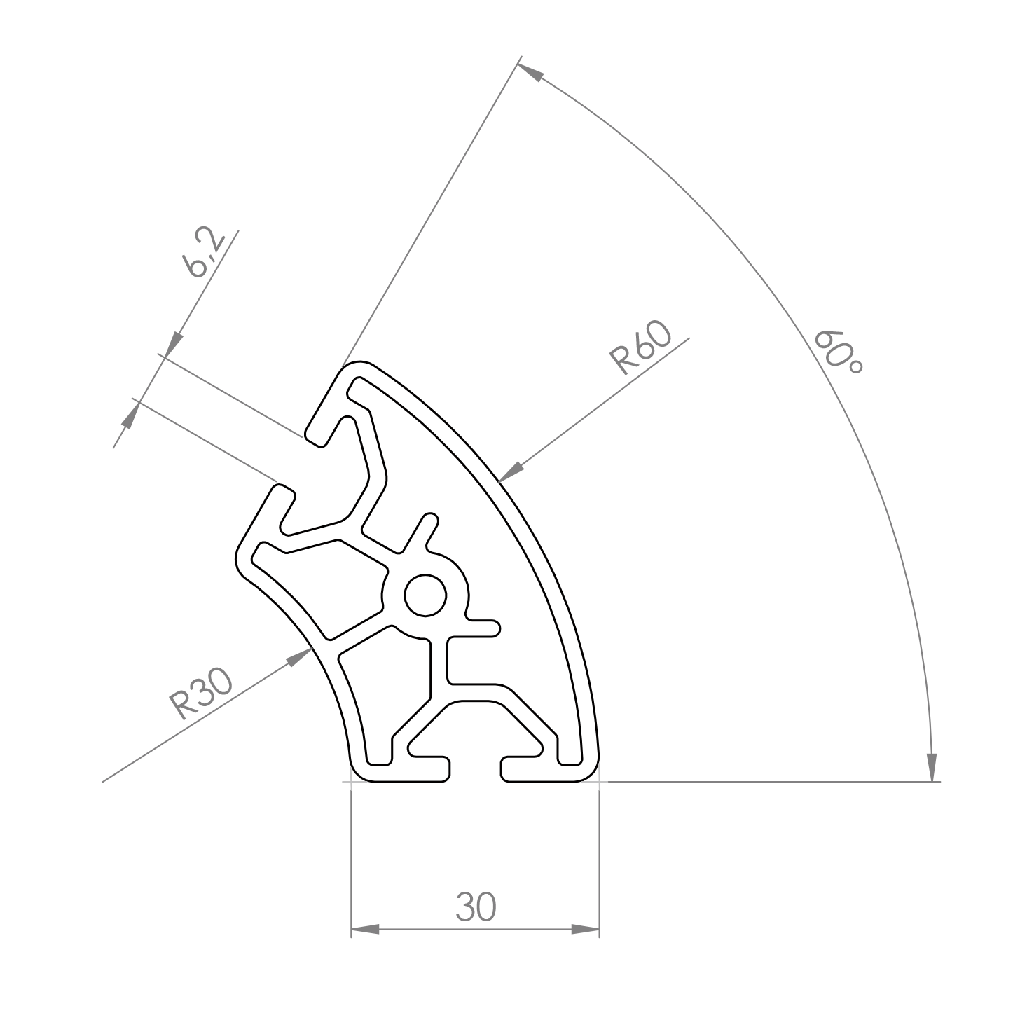 Profilé aluminium R30/60 60°