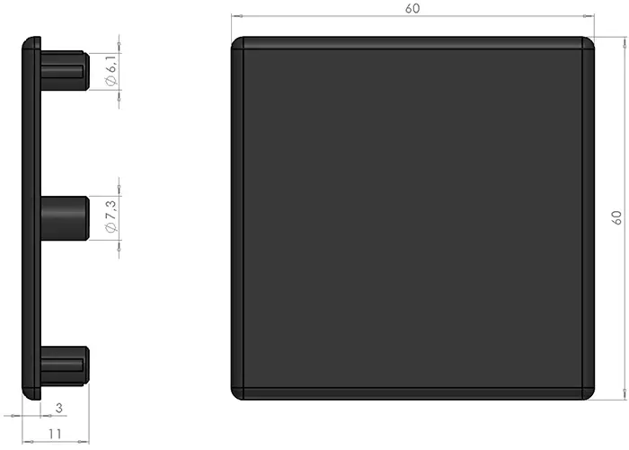 plan embout de profilé aluminium 60x60