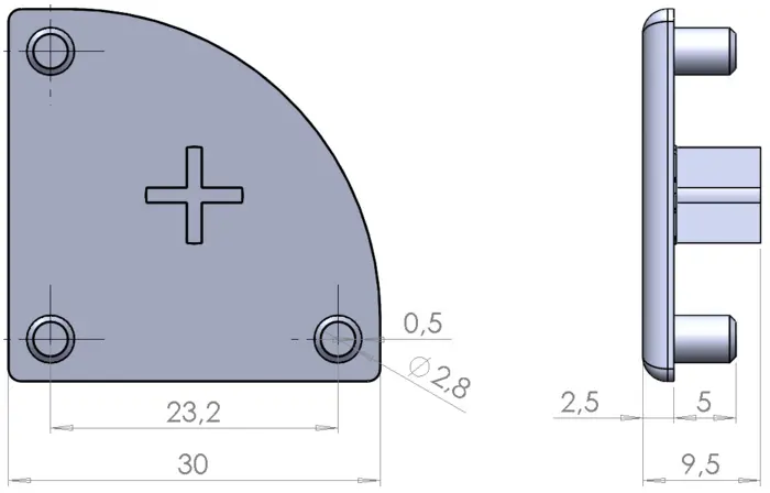 plan Embout pour profilé aluminium 30x90° R