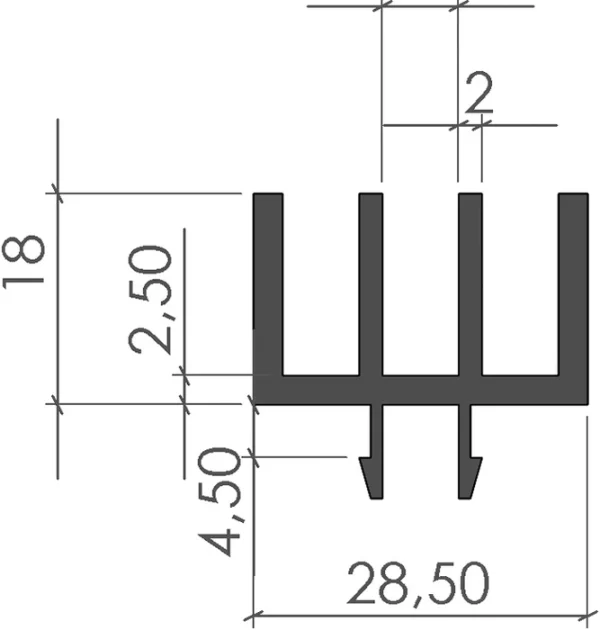 Plan Profilé glissière triple en PVC
