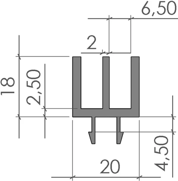 plan Profilé glissière double en PVC