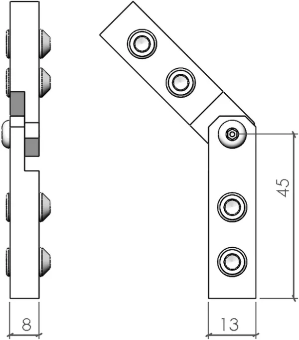 plan Fixation angulaire réglable pour profilé aluminium
