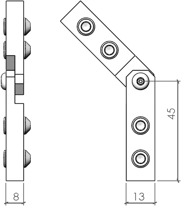 plan Fixation angulaire réglable pour profilé aluminium