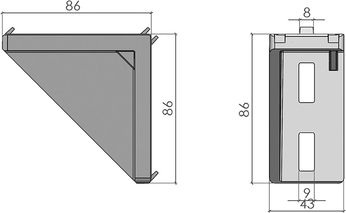 plan Équerre double 45x90 pour profilé aluminium
