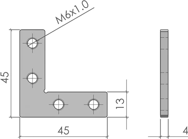 plan Équerre d’onglet 90° pour profilé aluminium