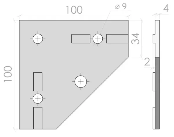 plan Renfort d’angle 100x100 pour profilé aluminium