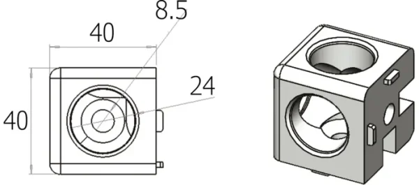 plan Kit connecteurs cube 2 et 3 voies - profilé aluminium 40x40