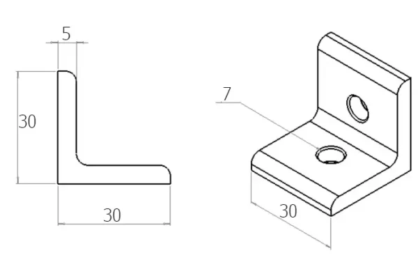 plan Équerre cornière 30 pour profilé aluminium