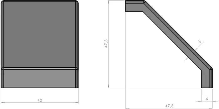 plan Embout pour équerre 45 en polyamide noir