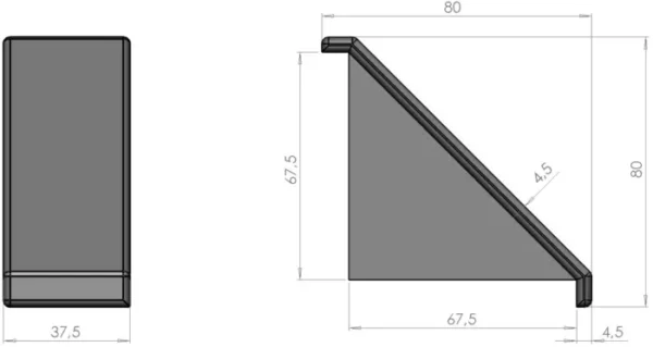 plan Embout pour équerre 40x80 en polyamide noir