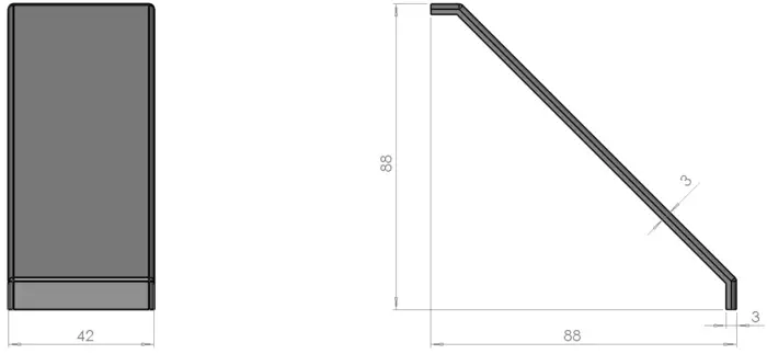 plan Embout pour équerre 45x90 en polyamide noir