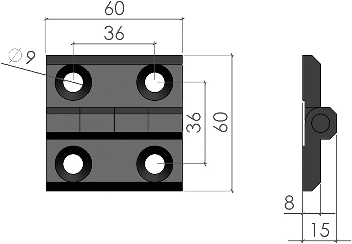 plan Charnière 30x30 métal pour profilé aluminium