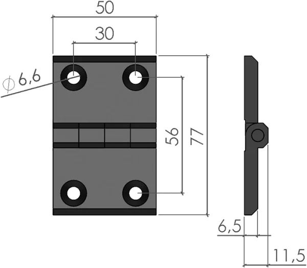 plan Charnière 60x45 métal pour profilé aluminium