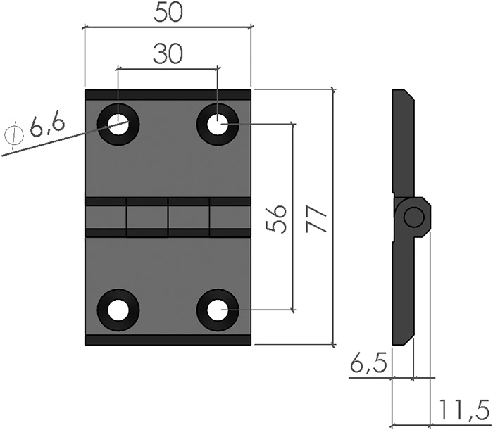plan Charnière 60x45 métal pour profilé aluminium