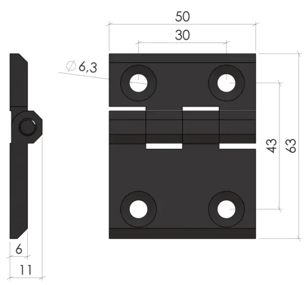 plan Charnière 45x30 métal pour profilé aluminium