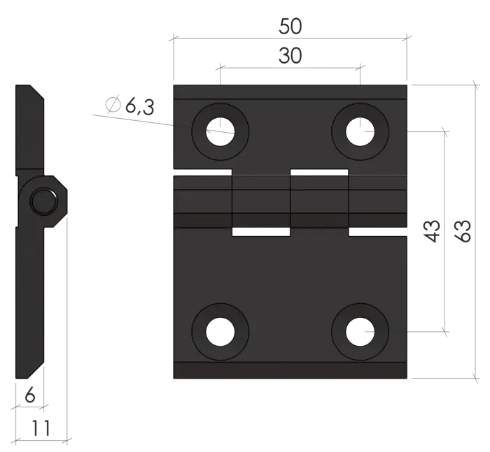 plan Charnière 45x30 métal pour profilé aluminium