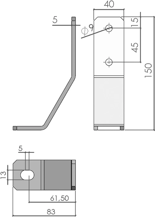 Plan de la Patte de fixation au sol pour profilé aluminium