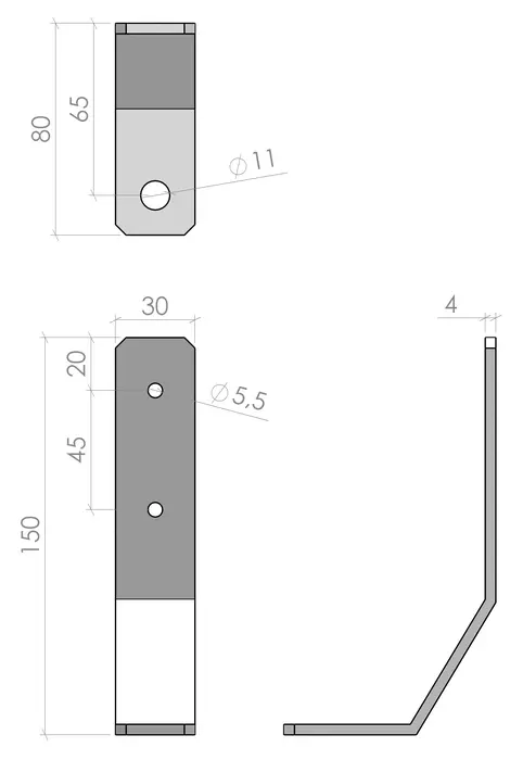plan de la Patte de fixation au sol 30 pour profilé aluminium
