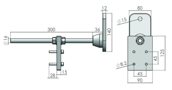 plan du Pied réglable pour profilé aluminium 90x90
