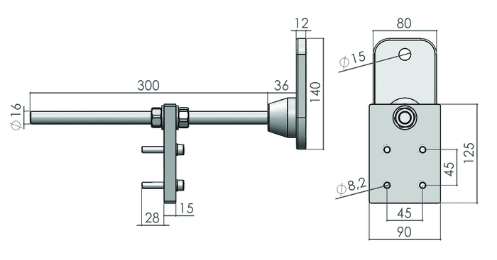 plan du Pied réglable pour profilé aluminium 90x90