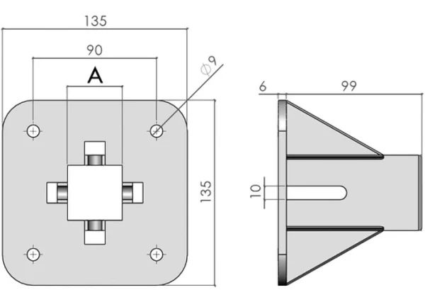 plan de l'Embase de fixation pour profilé aluminium