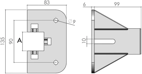 plan de la Demi embase pour profilé aluminium