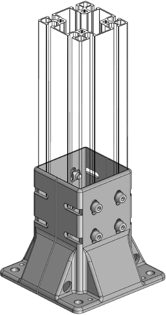 mise en situation de l'Embase 90x90 pour profilé aluminium