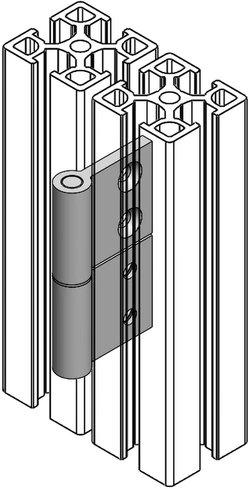 Paumelle mise en situation sur un profilé aluminium