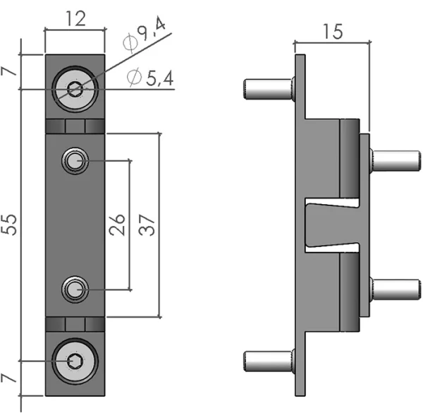plan du Verrou à billes 70 pour profilé aluminium