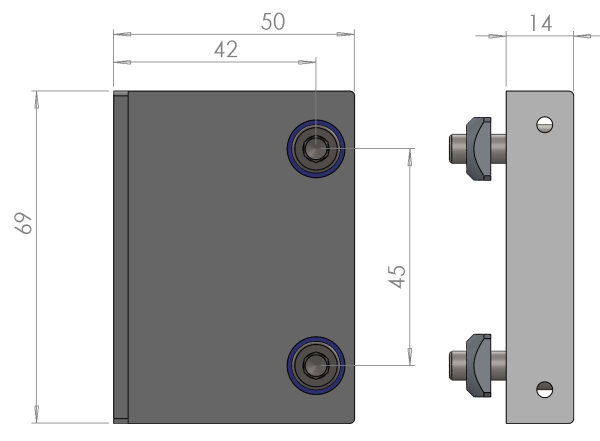 plan du Support verrou à billes 70 - profilé aluminium 45x45