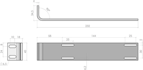 plan du Support Euchner TP3-2131A024M pour profilé aluminium