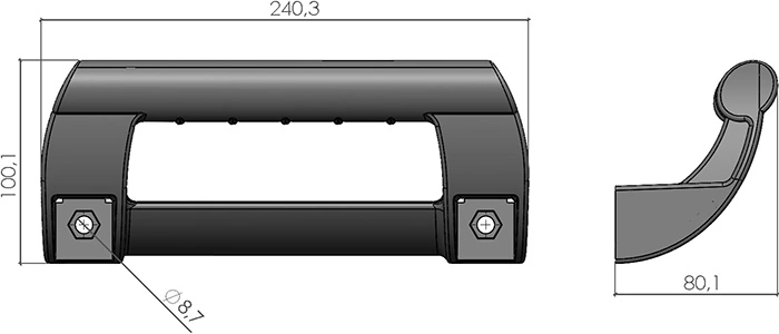 plan de la Poignée protégée large pour profilé aluminium