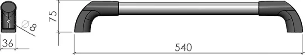 plan de la Poignée longue pour profilé aluminium