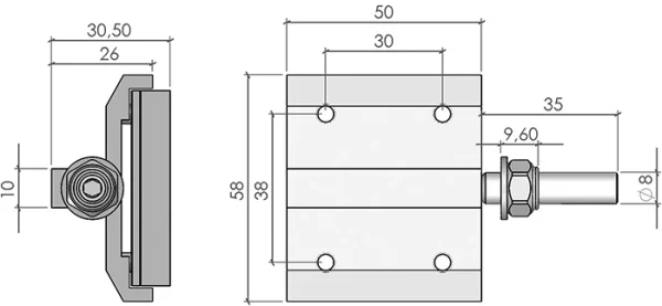 plan du Tendeur de Courroie pour Guidage avec Axe de 16 mm
