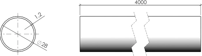 Plan du Tube Acier Blanc Ø28 mm