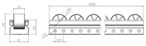 plan du Rail à Galets Blanc Ø33 mm