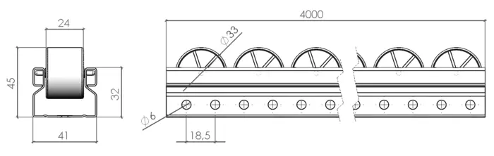 plan du Rail à Galets Blanc Ø33 mm